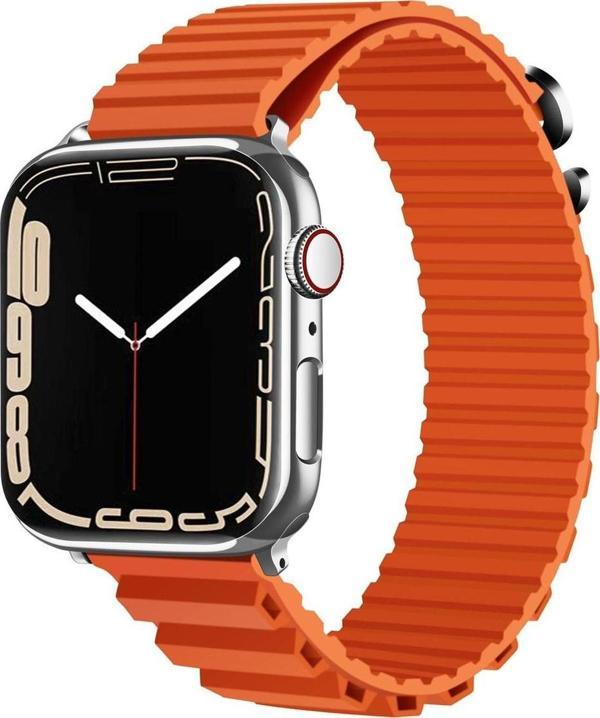 Coverzone Apple Watch Ultra Ile Uyumlu Kordon 49mm Parçalı Çizgili Tasarım Denouement Kayış Turuncu - Image 1