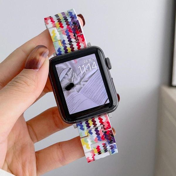 Coverzone Apple Watch 6 Ile Uyumlu Metal Toka Tasarımlı 42-44mm Double Color Desenli Kordon Rainbow - Image 1