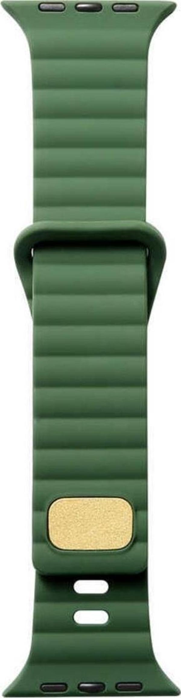 Coverzone Apple Watch 6 Ile Uyumlu Metal Toka Tasarımlı 42-44mm Strip Kabartmalı Kordon Koyu Yeşil - Image 1
