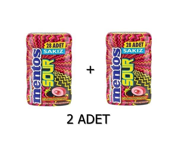 Mentos Sour Çilek Aromalı Şekersiz-Tatlandırıcılı Ekşi Draje Sakız 56g - Image 1
