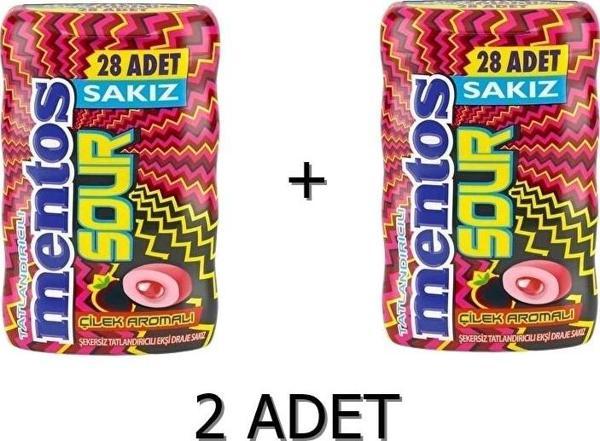 Mentos Sour Çilek Aromalı Şekersiz-Tatlandırıcılı Ekşi Draje Sakız 56g - Image 1