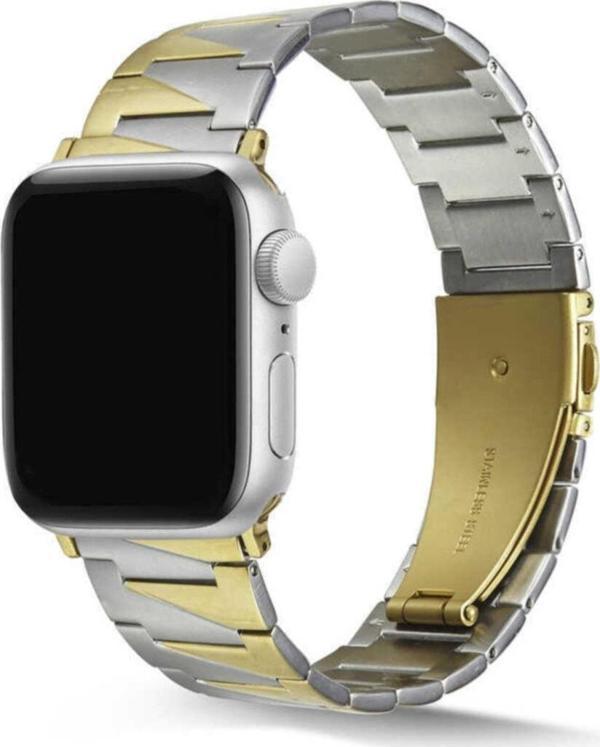 Coverzone Apple Watch 7 45 mm Uyumlu Z Type Model Metal Kordon Gümüş-gold - Image 1