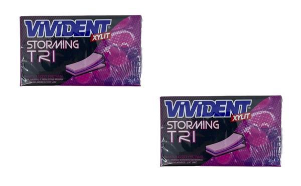 Vivident Storming XYLT TRI - Çilek, Ahududu ve Frenk Üzümü Aromalı Şekersiz Tatlandırıcılı Şerit Sakız (2 ADET) - Image 1