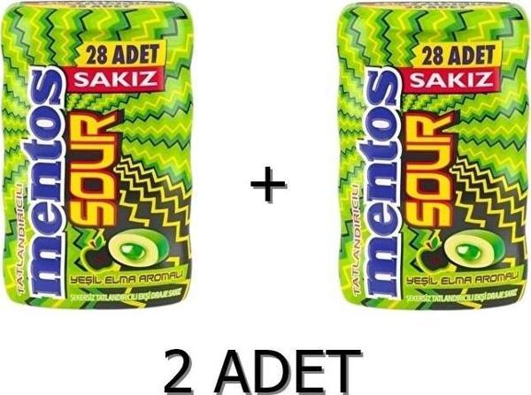 Mentos Sour Yeşil Elma Aromalı Şekersiz-Tatlandırıcılı Ekşi Draje Sakız 56g - Image 1