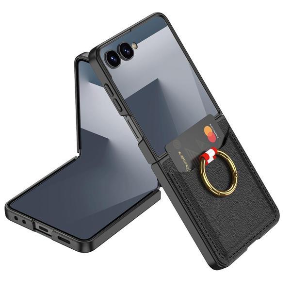 Galaxy Z Flip 7 Kıpta Yüzüklü Kartlıklı Kılıf Siyah - Image 1