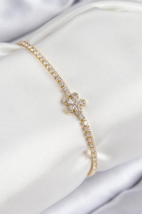 Pirinç Zirkon Taşlı Çiçek Model Gold Renk Kadın Bileklik - EBJ250816W37230 - Image 1