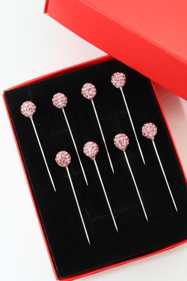 8’li Pembe taşlı eşarp iğnesi. Şal iğnesi. Türban iğnesi. Başörtü iğnesi. Eşarp ve şal iğnesi. - Image 1