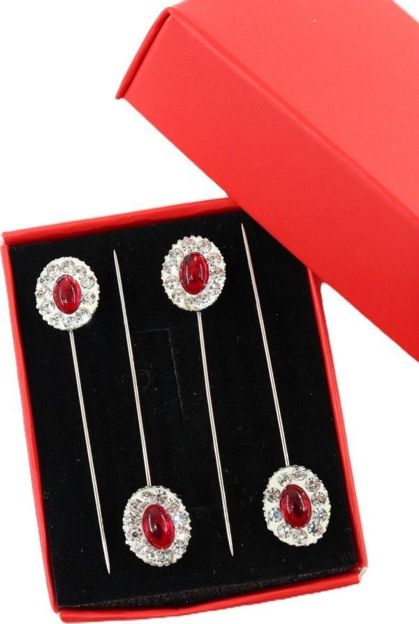 4’lü Bordo yakut taşlı eşarp iğnesi. Şal iğnesi. Türban iğnesi. Başörtü iğnesi. Eşarp ve şal iğnesi. - Image 1
