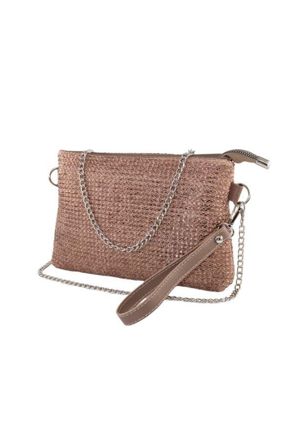 Örgü Bronz Portföy Çanta. Bronz Clutch Çanta. Gece Çantası. Davet Çantası. El Ve Omuz Çantası. - Image 1