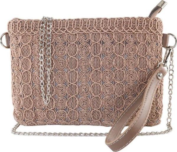 Örgülü Cappuccino Portföy Çanta. Cappuccino Clutch Çanta. Gece Çantası. Davet Çantası. El Çantası. - Image 1
