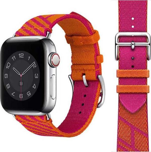 Coverzone Apple Watch 7 Ile Uyumlu 45mm Kayış Tasarım Kademeli Inaki Metal Alaşım Toka Hasır Kordon Floransa - Image 1