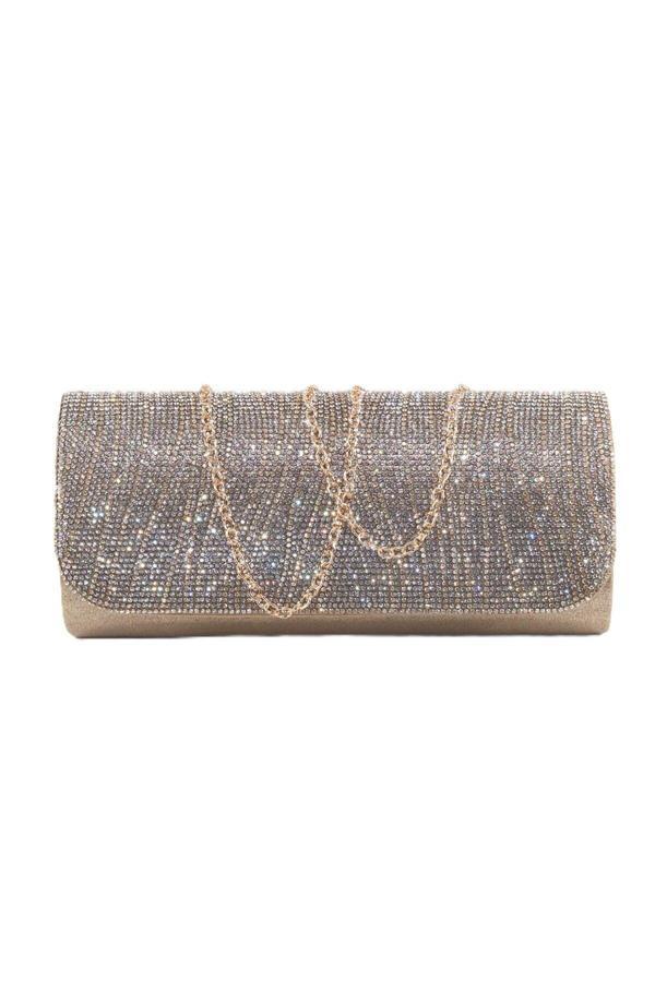 Suyolu taşlı gold abiye çanta. Abiye portföy clutch davet altın çantası kadın gold abiye taşlı çanta - Image 1