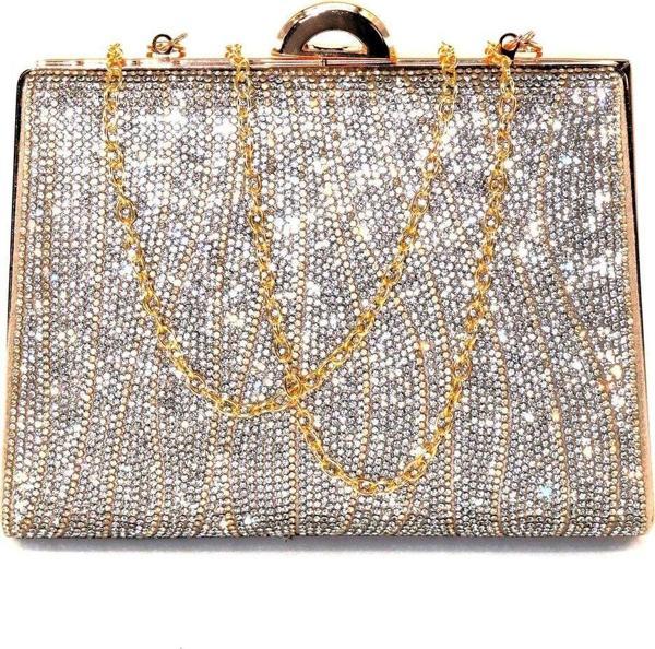 Suyolu taşlı gold abiye çanta. Abiye portföy clutch davet gece çantası kadın altın abiye taşlı çanta - Image 1