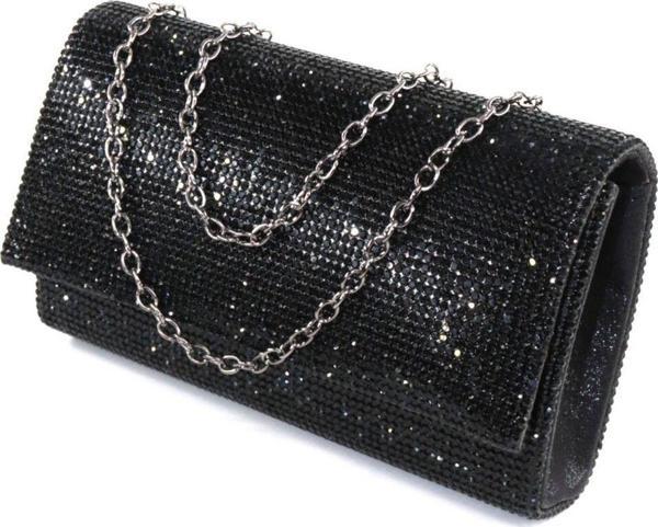 Taşlı siyah abiye çanta. Clutch siyah taşlı gece çantası. Abiye çanta siyah. Siyah abiye çantası. - Image 1