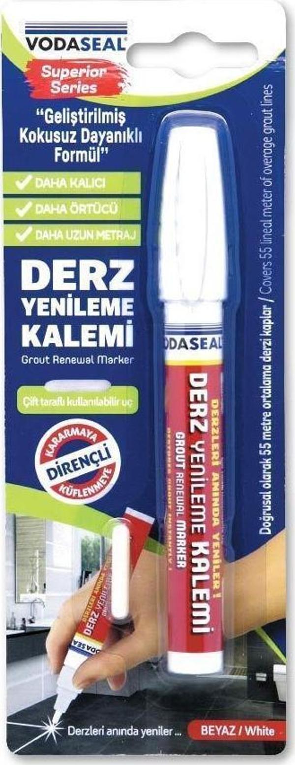 Vodaseal Çift Uçlu Su Bazlı Kokusuz Kalıcı Derz Kalemi Beyaz - Image 1