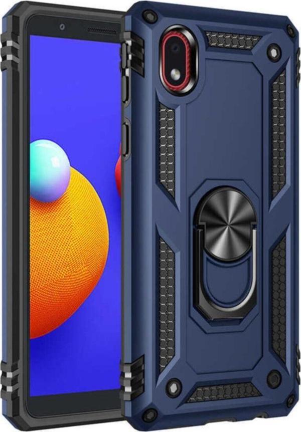 Coverzone Galaxy A01 Core Shockproof Yüzük Tutuculu Vega Mavi - Image 1