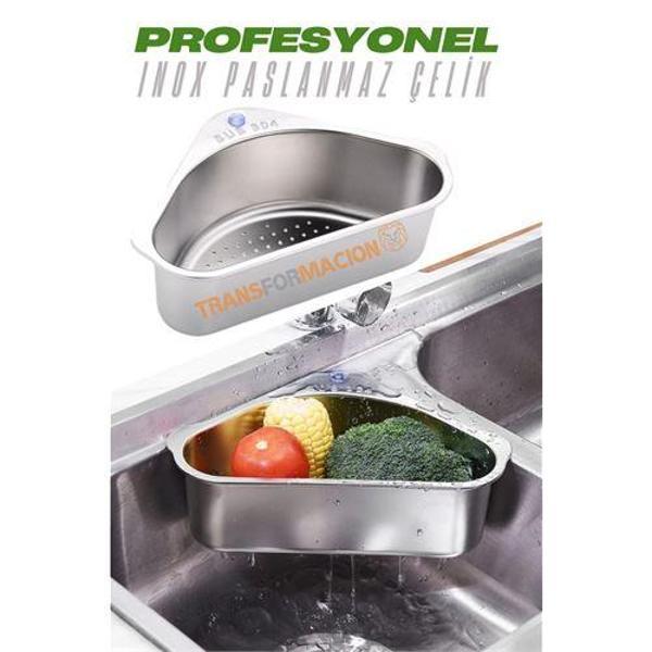 Inox Lavabo Köşe Süzgeci Organizer 304 Paslanmaz Çelik - Image 1