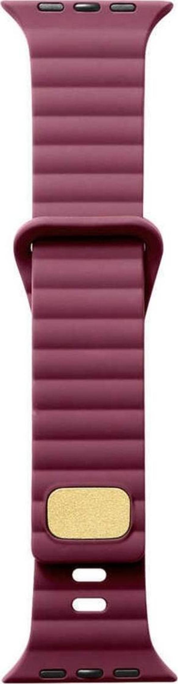 Coverzone Apple Watch 7 Ile Uyumlu Metal Toka Tasarımlı 41mm Strip Kabartmalı Kordon Mürdüm - Image 1