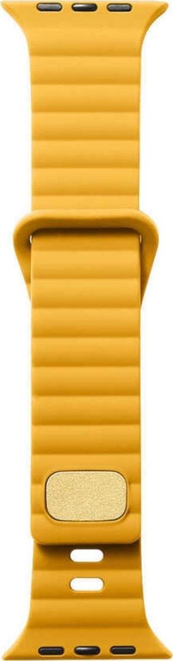 Coverzone Apple Watch 7 Ile Uyumlu Metal Toka Tasarımlı 41mm Strip Kabartmalı Kordon Sarı - Image 1