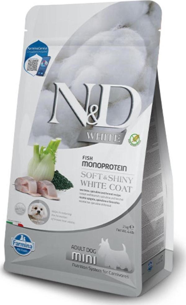 N&D WHITE DOG Levrek, Pirinç, Rezene Ve Spirulina Küçük Irk Yetişkin Beyaz Köpek Maması 2 Kg - Image 1