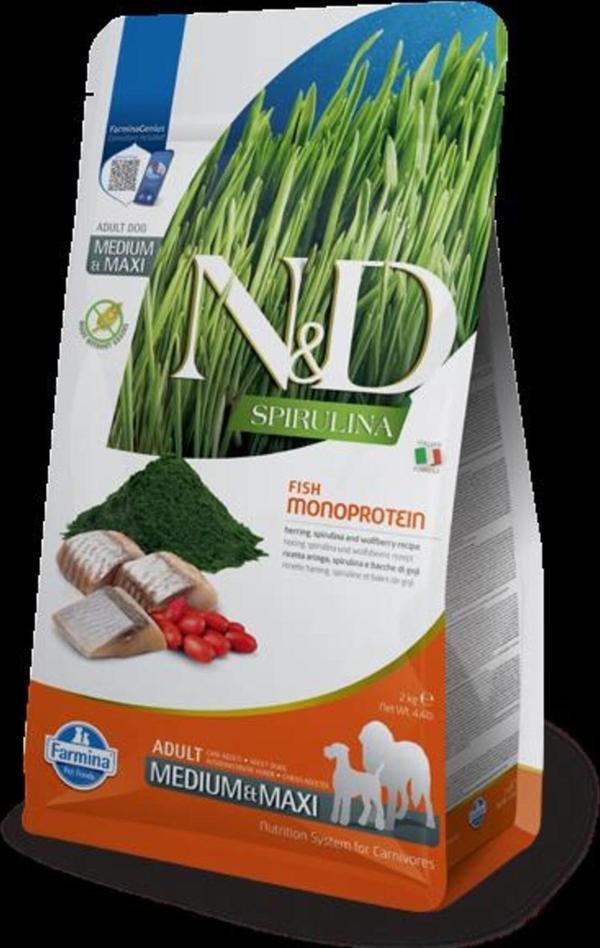 N&D Spirulina Takviyeli Kuzulu Orta ve Büyük Irk Yetişkin Köpek Maması 2kg - Image 1