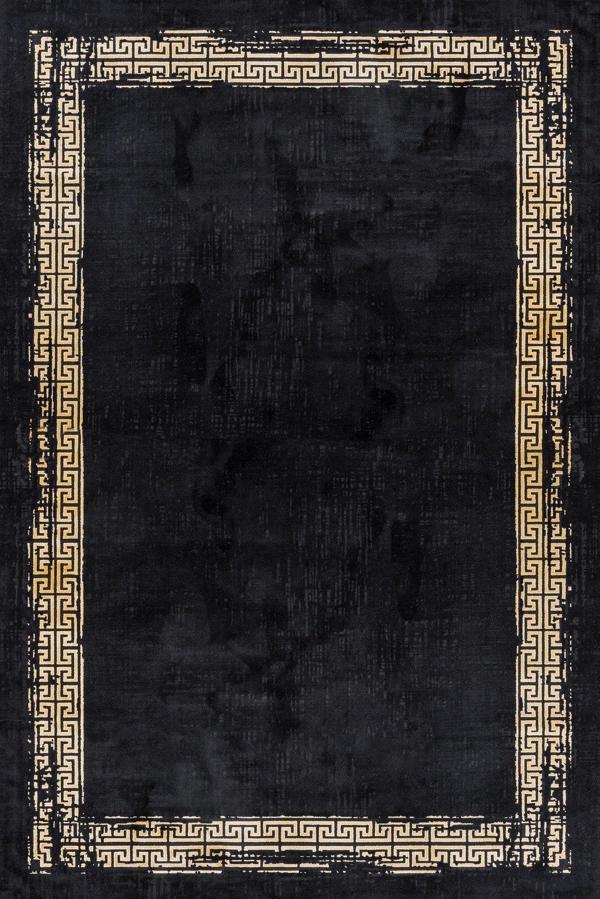 Siyah Geometrik Etnik Modern Desenli Pamuk Makinada Yıkanabilir Hav Toz Vermez Leke Tutmayan Kaymaz Taban Dijital Makine Baskı Salon Yolluk Mutfak Halı - Image 1