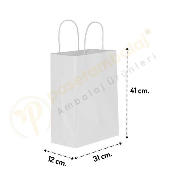 Beyaz Kraft Çanta Büyük Boy 31x12x41 cm 25 Adet - Image 1