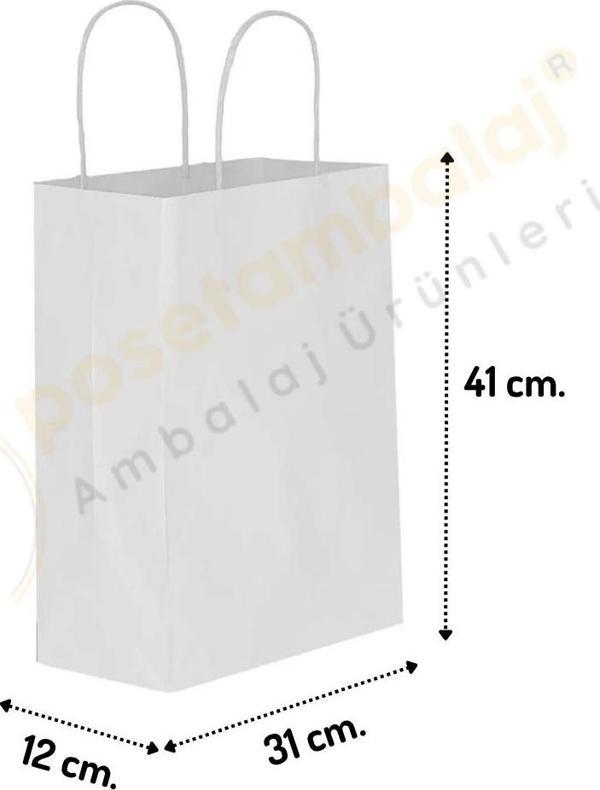 Beyaz Kraft Çanta Büyük Boy 31x12x41 cm 25 Adet - Image 1