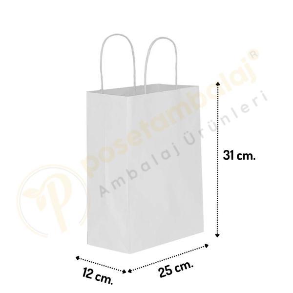 Beyaz Kraft Çanta Orta Boy 25x12x31 cm 25 Adet - Image 1