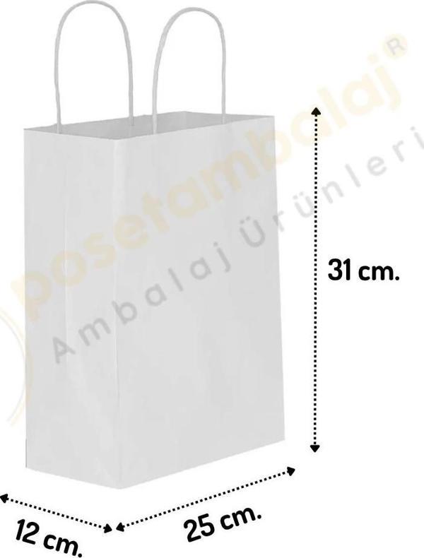 Beyaz Kraft Çanta Orta Boy 25x12x31 cm 25 Adet - Image 1