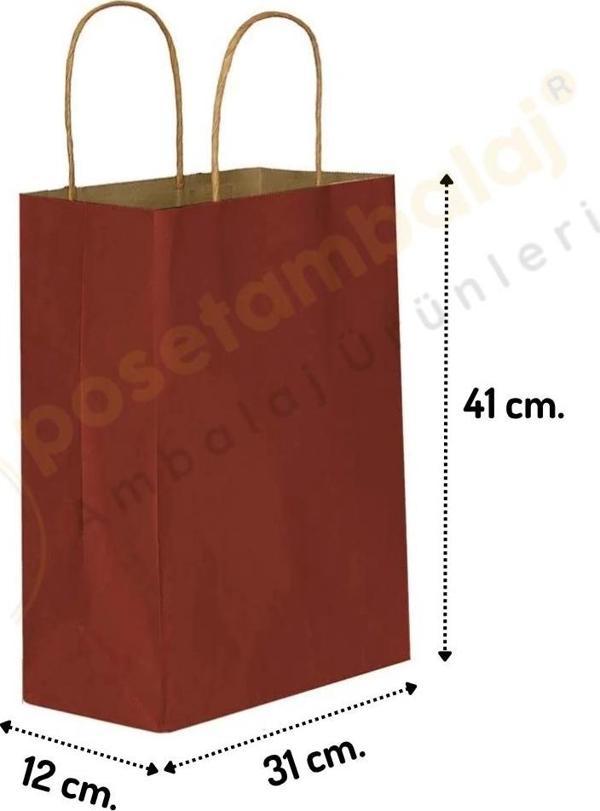 Bordo Kraft Çanta Büyük Boy 31x12x41 cm 25 Adet - Image 1