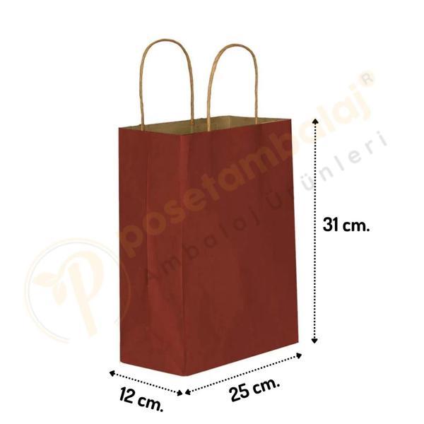 Bordo Kraft Çanta Orta Boy 25x12x31 cm 25 Adet - Image 1