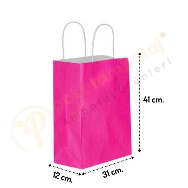 Fuşya Kraft Çanta Büyük Boy 31x12x41 cm 25 Adet - Image 1