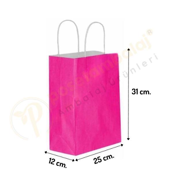 Fuşya Kraft Çanta Orta Boy 25x12x31 cm 25 Adet - Image 1