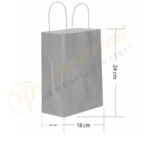 Gümüş Kraft Çanta Küçük Boy 18x8x24 cm 25 Adet - Image 1