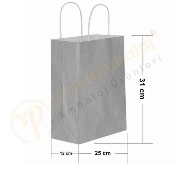 Gümüş Kraft Çanta Orta Boy 25x12x31 cm 25 Adet - Image 1