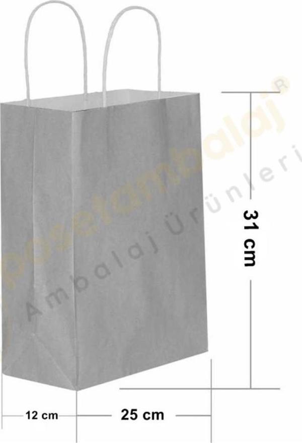 Gümüş Kraft Çanta Orta Boy 25x12x31 cm 25 Adet - Image 1
