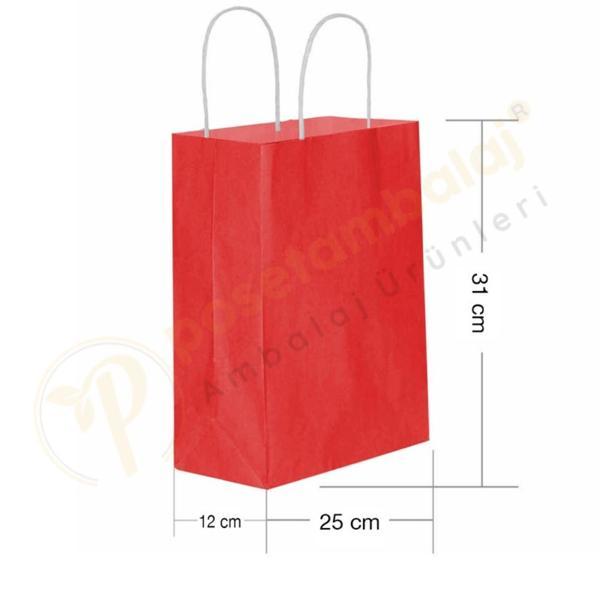 Kırmızı Kraft Çanta Orta Boy 25x12x31 cm 25 Adet - Image 1