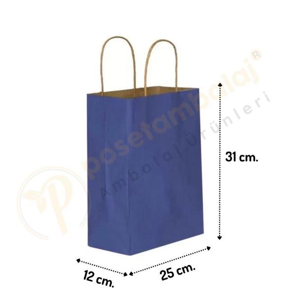 Lacivert Kraft Çanta Orta Boy 25x12x31 cm 25 Adet - Image 1