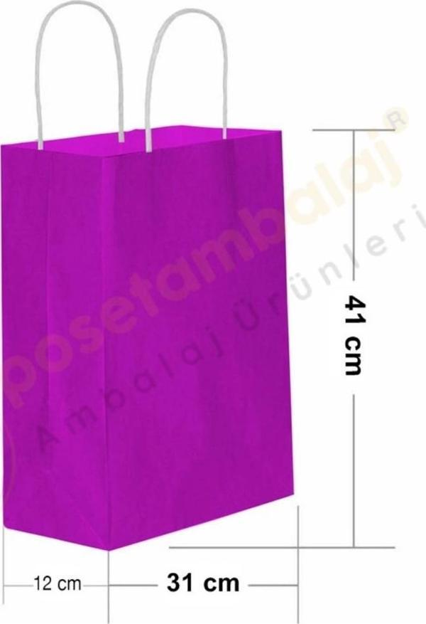 Lila Kraft Çanta Büyük Boy 31x12x41 cm 25 Adet - Image 1