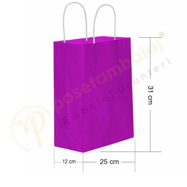 Lila Kraft Çanta Orta Boy 25x12x31 cm 25 Adet - Image 1