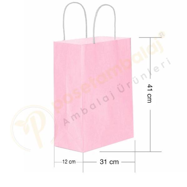 Pembe Kraft Çanta Büyük Boy 31x12x41 cm 25 Adet - Image 1