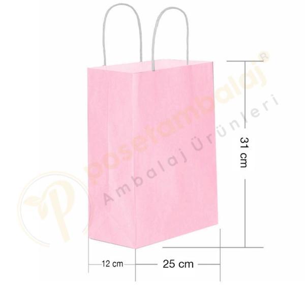 Pembe Kraft Çanta Orta Boy 25x12x31 cm 25 Adet - Image 1