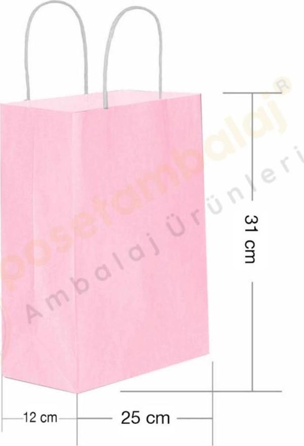Pembe Kraft Çanta Orta Boy 25x12x31 cm 25 Adet - Image 1