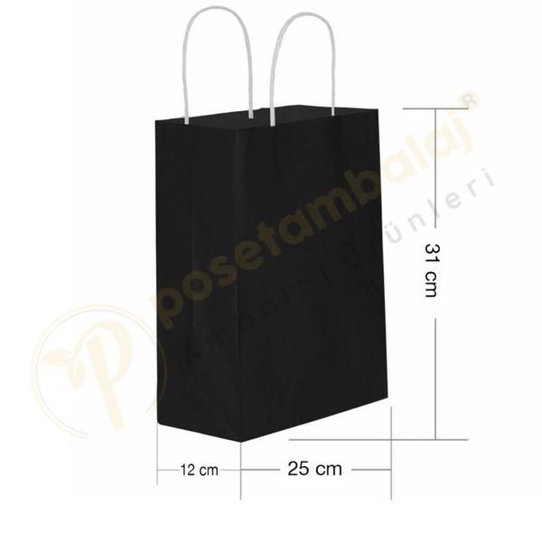 Siyah Kraft Çanta Orta Boy 25x12x31 cm 25 Adet - Image 1