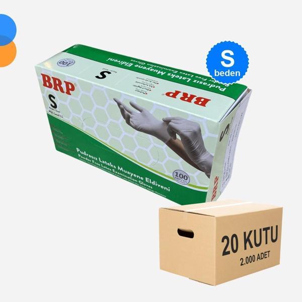 BRP Pudrasız Lateks Muayene Eldiven Small (S) 100'lü Kutu X 20 Kutu - 1 Koli - Image 1