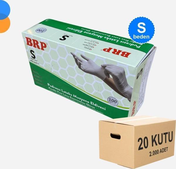 BRP Pudrasız Lateks Muayene Eldiven Small (S) 100'lü Kutu X 20 Kutu - 1 Koli - Image 1