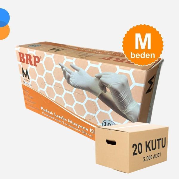 BRP Pudralı Lateks Muayene Eldiven Medium (M) 100'lü Kutu X 20 Kutu - 1 Koli - Image 1