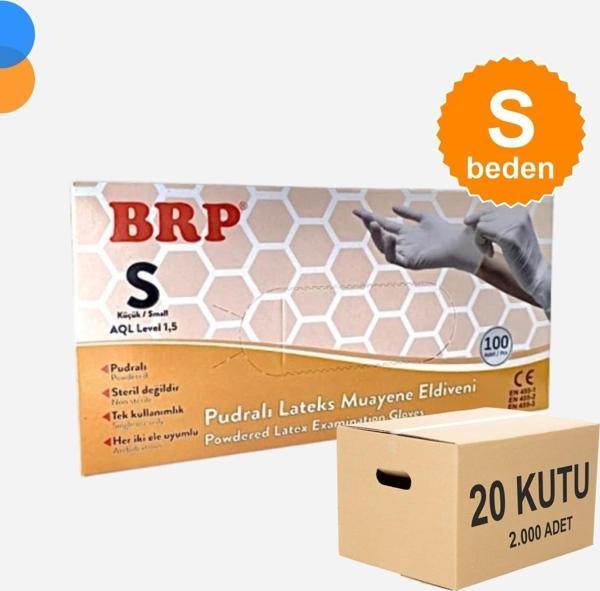 BRP Pudralı Lateks Muayene Eldiven Small (S) 100'lü Kutu X 20 Kutu - 1 Koli - Image 1
