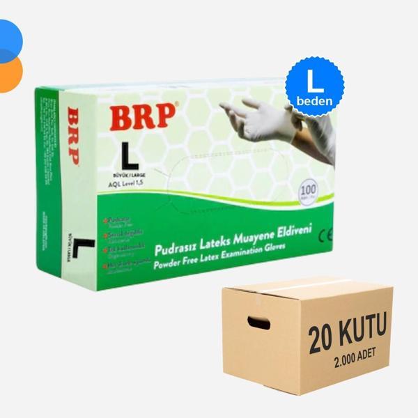 BRP Pudrasız Lateks Muayene Eldiven Large (L) 100'lü Kutu X 20 Kutu - 1 Koli - Image 1